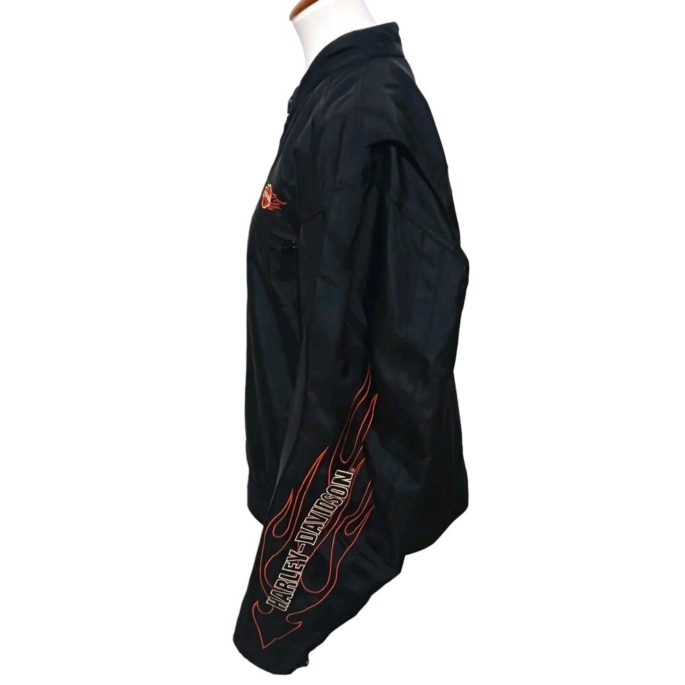 Harley Davidson Motorcycle Jacket Men's Large Black Nylon Lined Logo Spell Out - Picture 3 of 11
